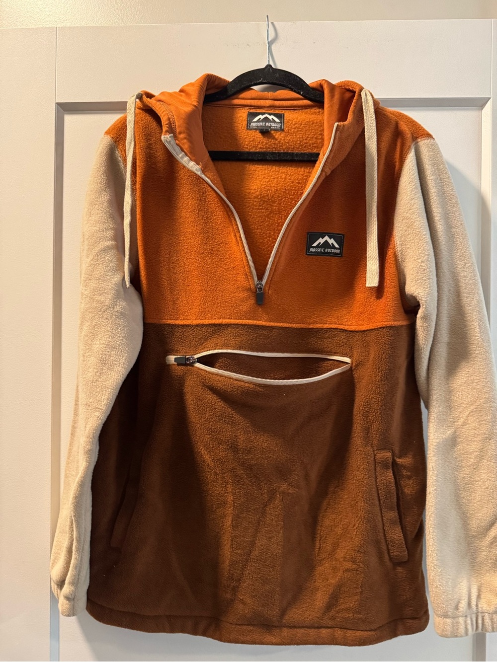 Men's Two-Tone Fleece Pullover Hoodie - Rust & Cream